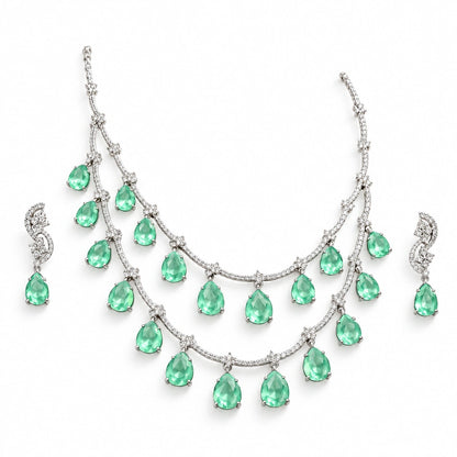 Mint Teardrop Double Strand Necklace Set by Oraki Jewels, angled view on white