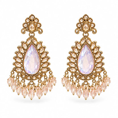 Rajwada Lavender Pear Crystal Chandbali Earrings by Oraki Jewels, front view on white
