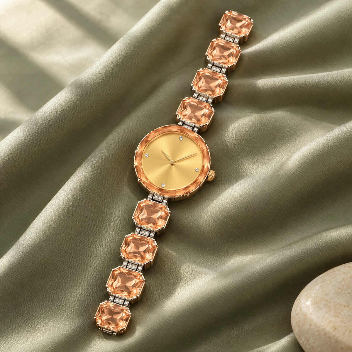 Rose Crystal Bracelet Watch by Oraki Jewels, styled studio view