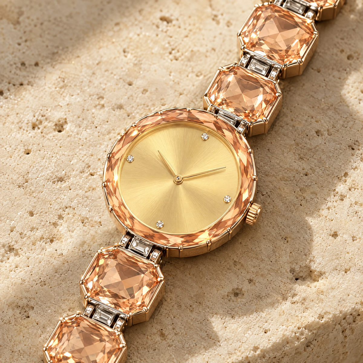 Rose Crystal Bracelet Watch by Oraki Jewels, detail close-up